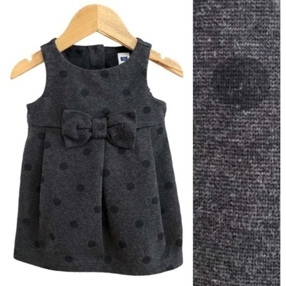 Janie and Jack Gray Black Polka Dots Bow Sleeveless Dress